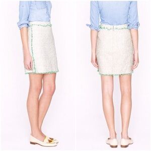 J. Crew White and Green Glimmer Tweed Mini Skirt size 6